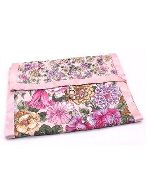 Handmade Pink Floral Print Jewelry Makeup Cosmetic Sewing Travel Pouch Case Vtg